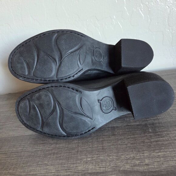 Born Royce Leather Block Heel Ankle Bootie Boots Black Size Womens 7 Buckle Moto - Picture 10 of 12